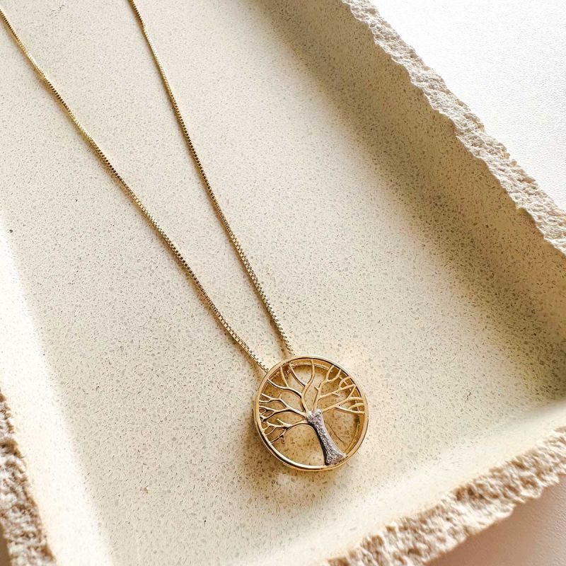 Colar Árvore da Vida Banhado a Ouro 18K