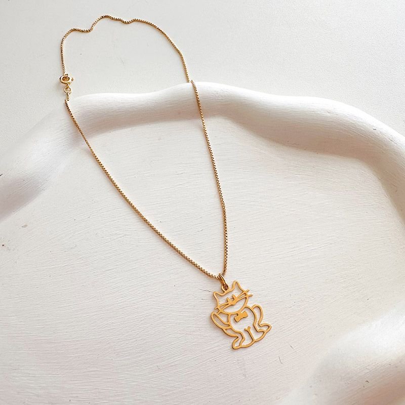 Colar Banhado a Ouro 18k Gato Fofo Vazado