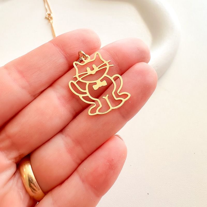 Colar Banhado a Ouro 18k Gato Fofo Vazado