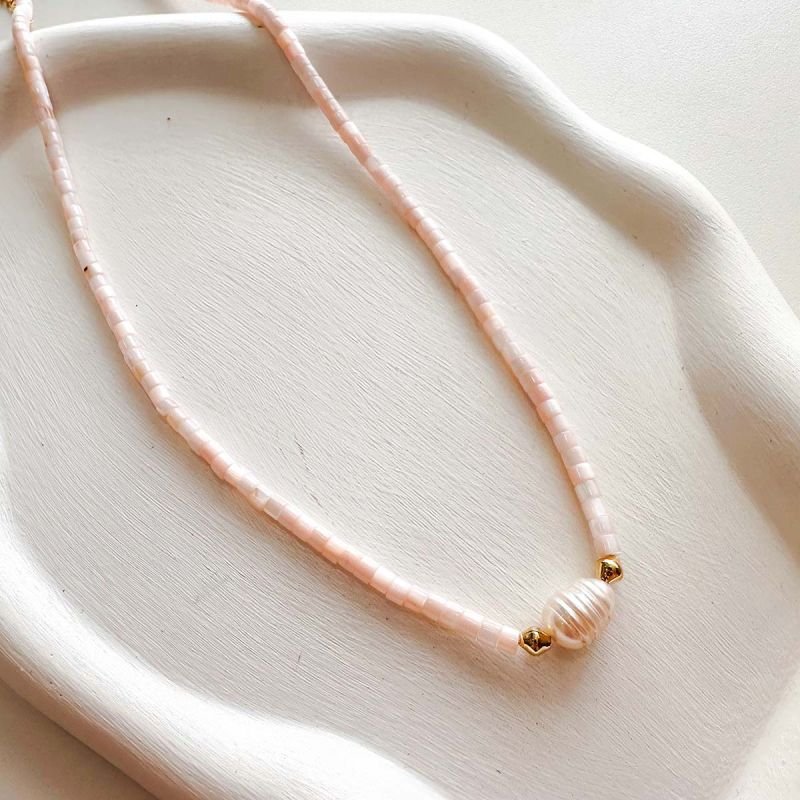 Colar Banhado a Ouro 18k Madrepérola com Pérola de Água Doce