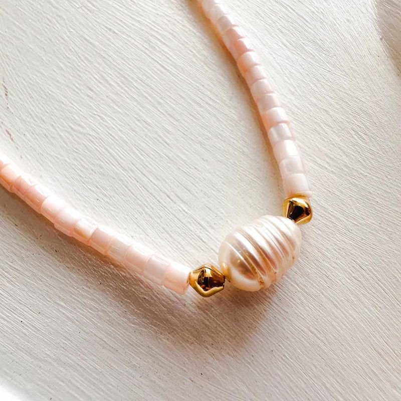 Colar Banhado a Ouro 18k Madrepérola com Pérola de Água Doce