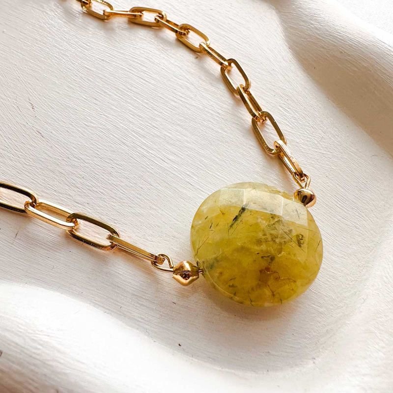 Colar Banhado a Ouro 18k Maxi Elos Rutilo Verde