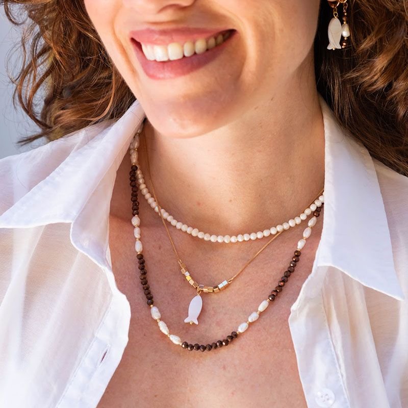 Colar Banhado a Ouro 18k Peixe Madrepérola