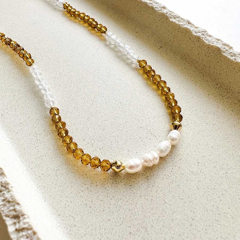 Colar Banhado Cristais e Pérolas de Água Doce