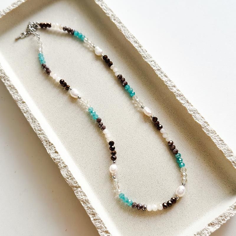 Colar Banhado Cristais Maré Boa com Pérola de Água Doce