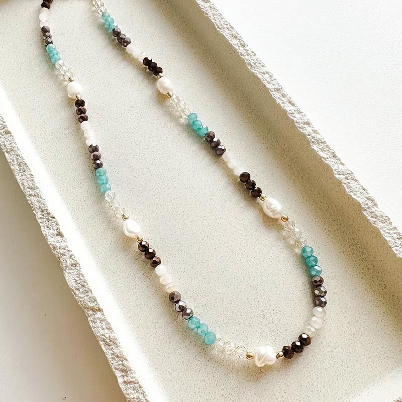 Colar Banhado Cristais Maré Boa com Pérola de Água Doce