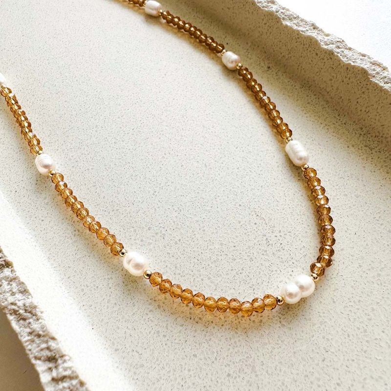 Colar Banhado Cristais Mini Pérolas