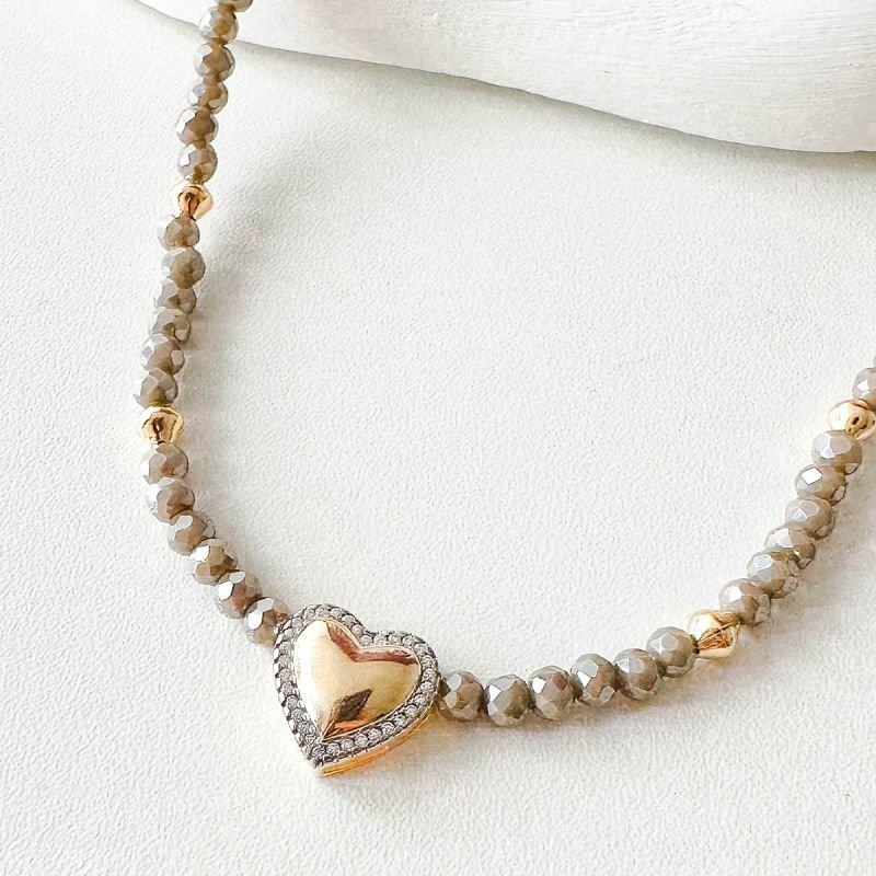 Colar Banhado Cristal Coração Detalhe Zircônia