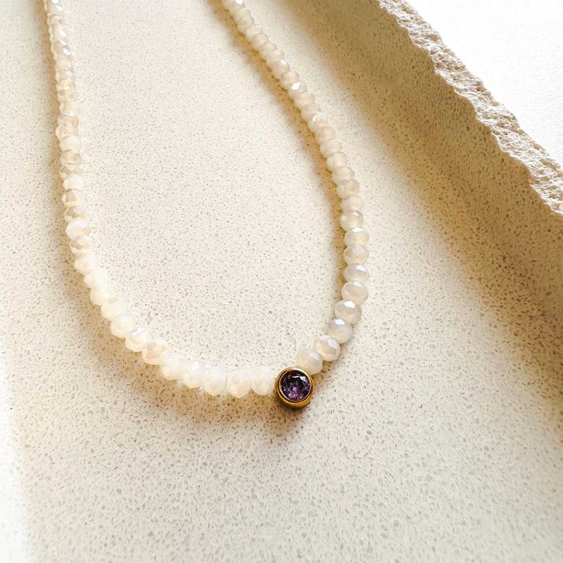 Colar Banhado Cristal Areia Detalhe Ponto de Luz em Strass