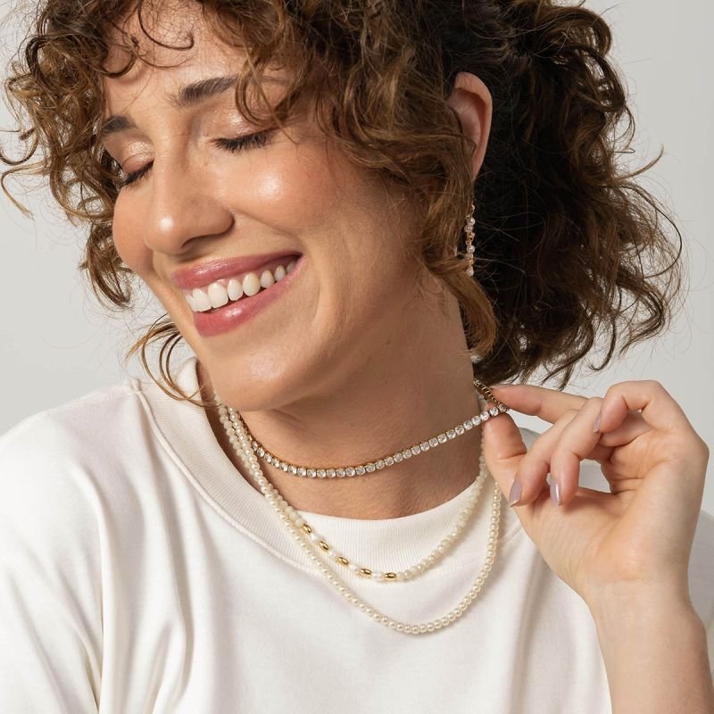 Colar Banhado de Cristais Areia Quatro Pérolas