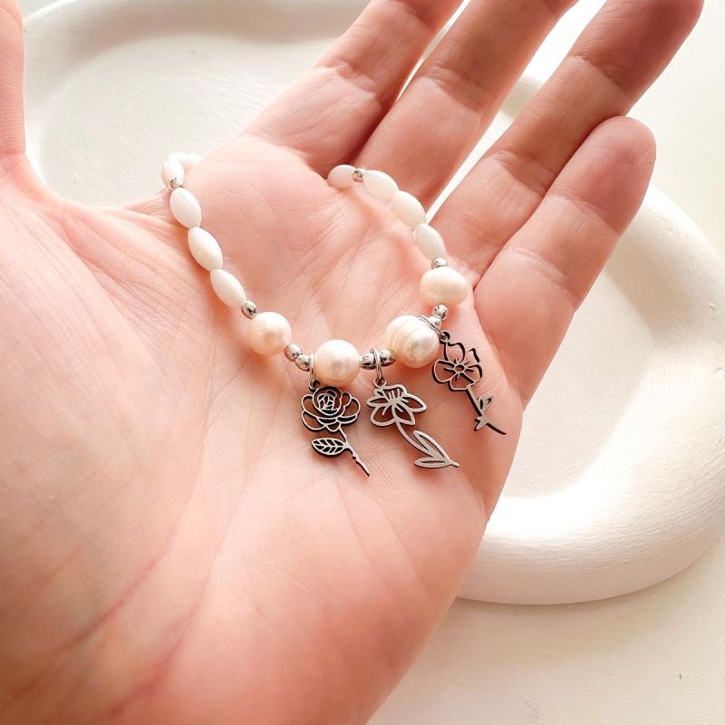 Colar Banhado Madrepérola Verde Clara com Jardim de Flores Pingentes Aço