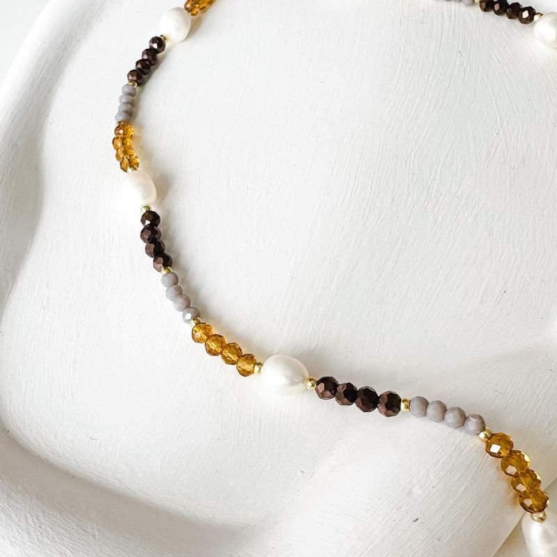 Colar Banhado Mix de Cristal com Pérola de Agua Doce