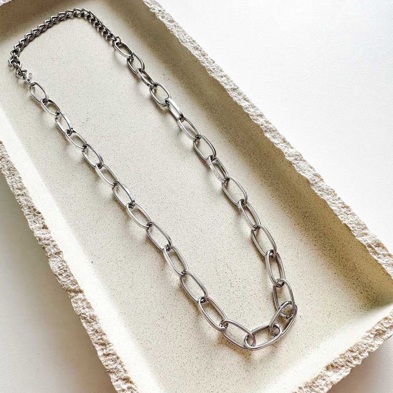 Colar Biju Corrente Choker Elos Alongados Slim 