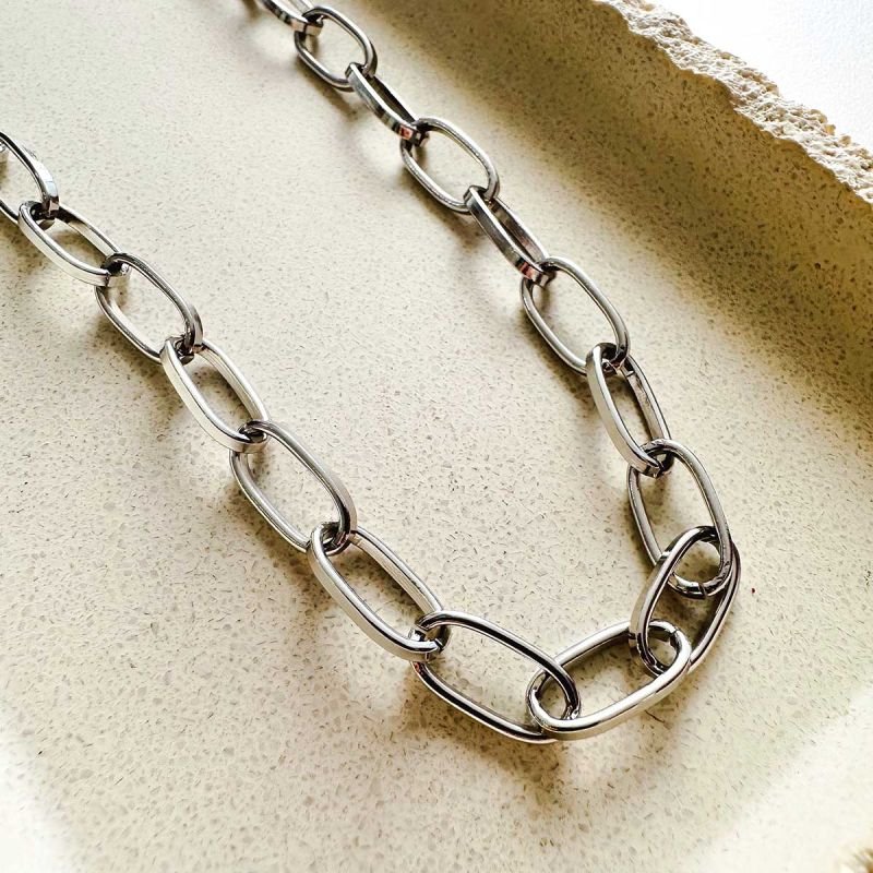 Colar Biju Corrente Choker Elos Alongados Slim 