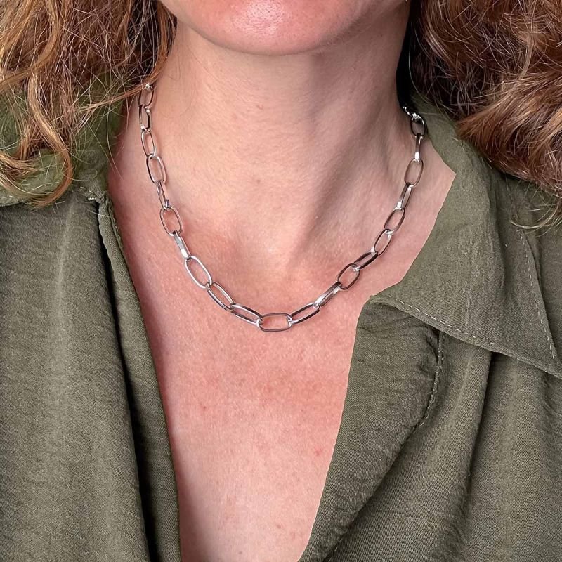 Colar Biju Corrente Choker Elos Alongados Slim 