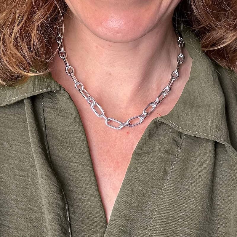 Colar Biju Corrente Choker Elos Alternados