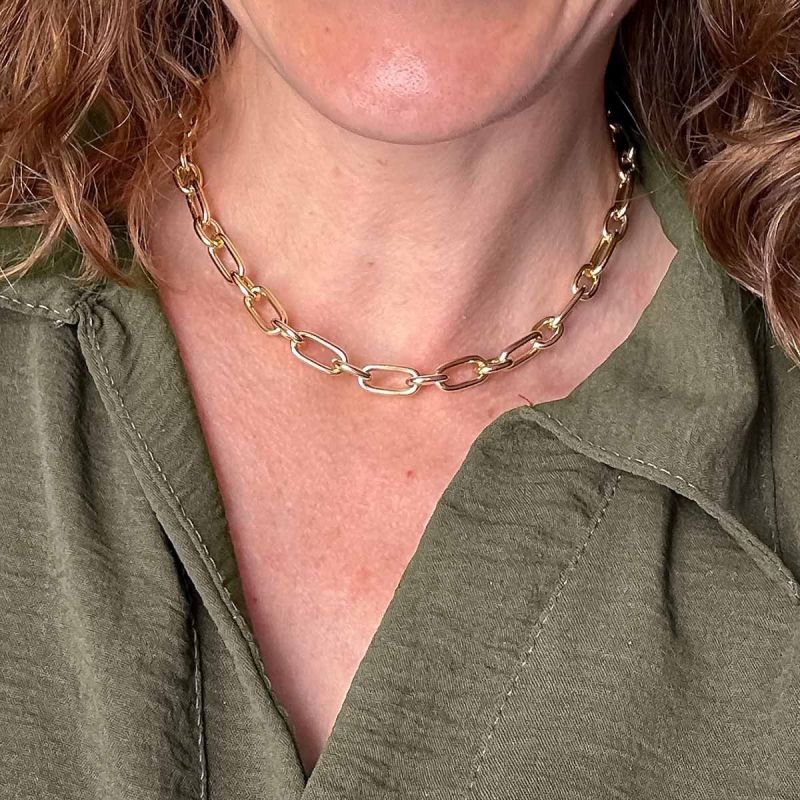 Colar Biju Corrente Choker Elos Alternados