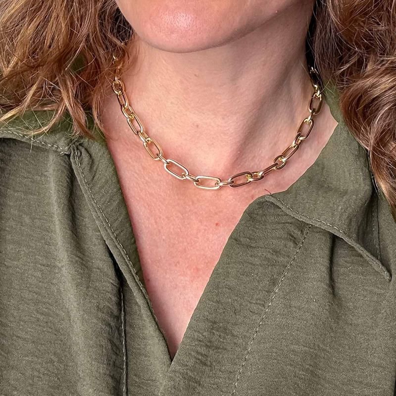 Colar Biju Corrente Choker Elos Alternados