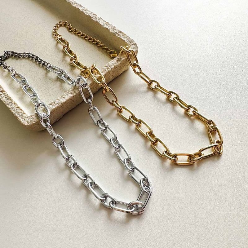 Colar Biju Corrente Choker Elos Alternados