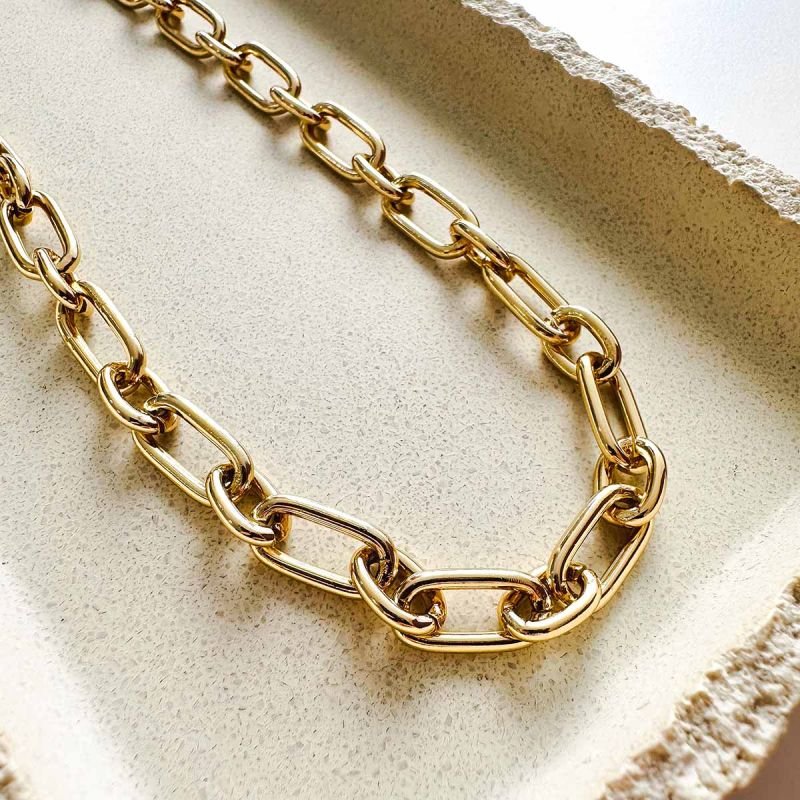 Colar Biju Corrente Choker Elos Alternados
