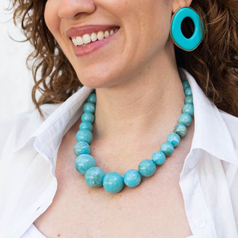 Colar Bijuteria Bola Turquesa