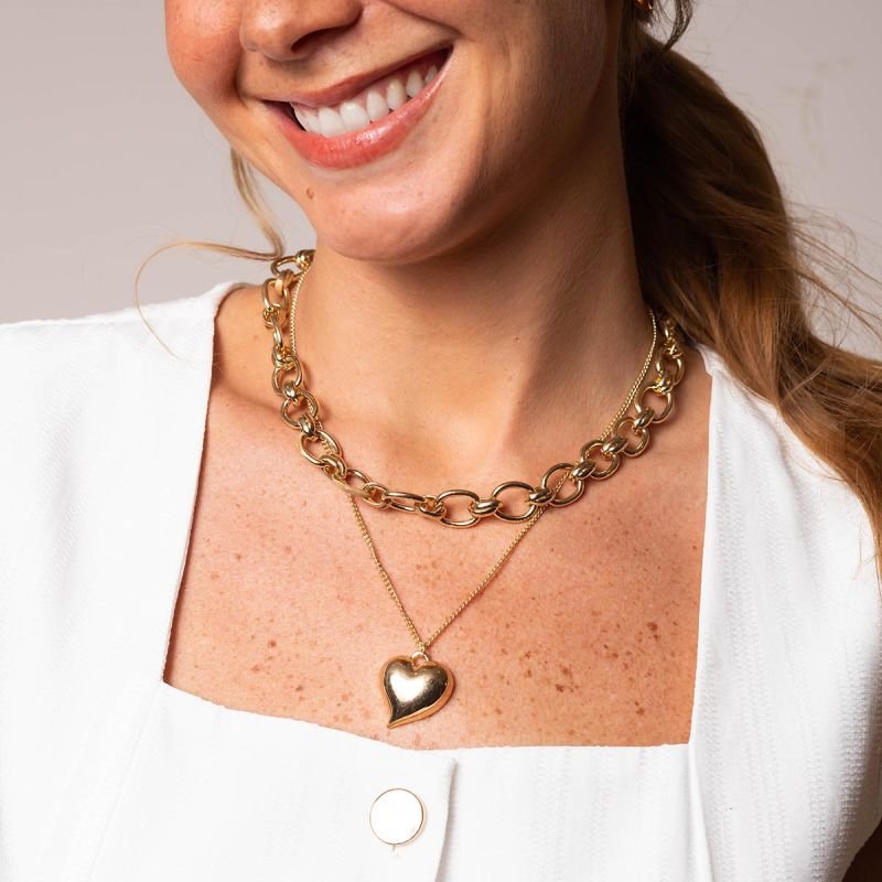 Colar Bijuteria Coração e Correntes