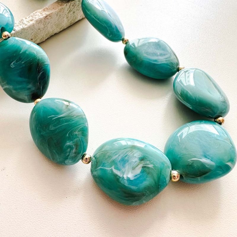 Colar Bijuteria Resina Azul