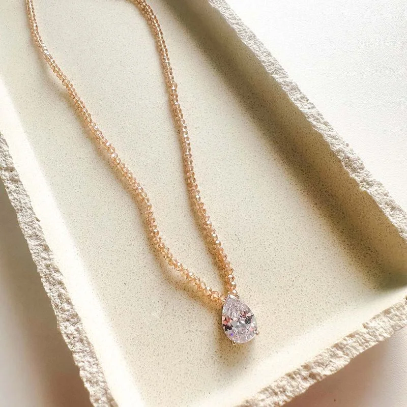 Colar Cristais Pingente Gota Cristal