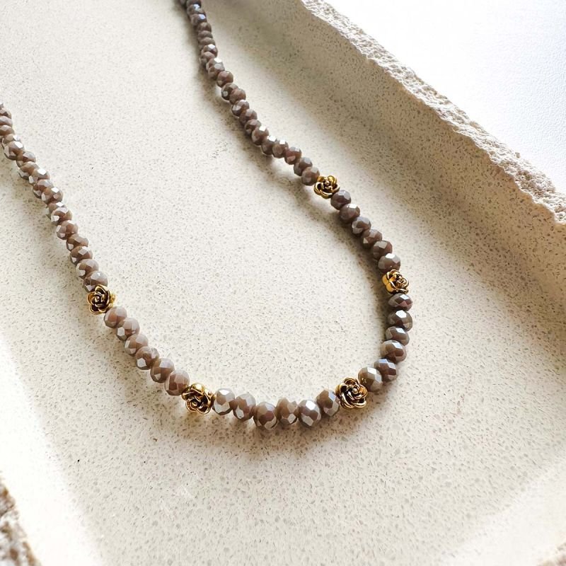 Colar Cristal Banhado a Ouro 18k Detalhes Florais