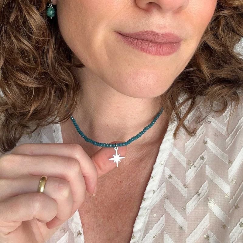 Colar Cristal com Pingente Estrela Aço