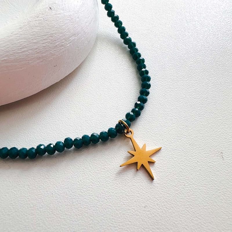 Colar Cristal com Pingente Estrela Aço