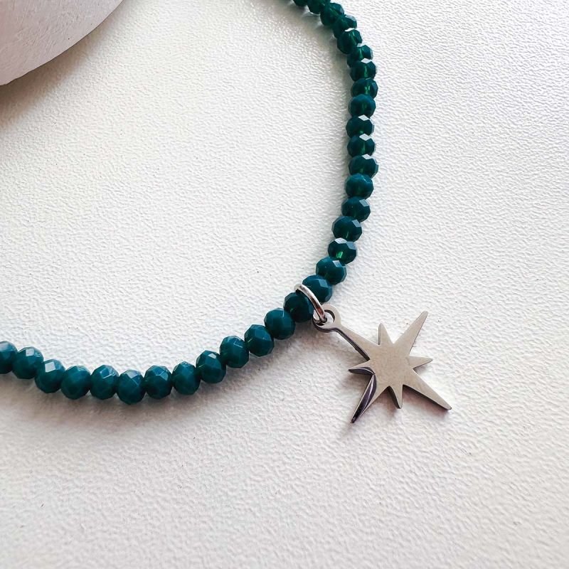Colar Cristal com Pingente Estrela Aço