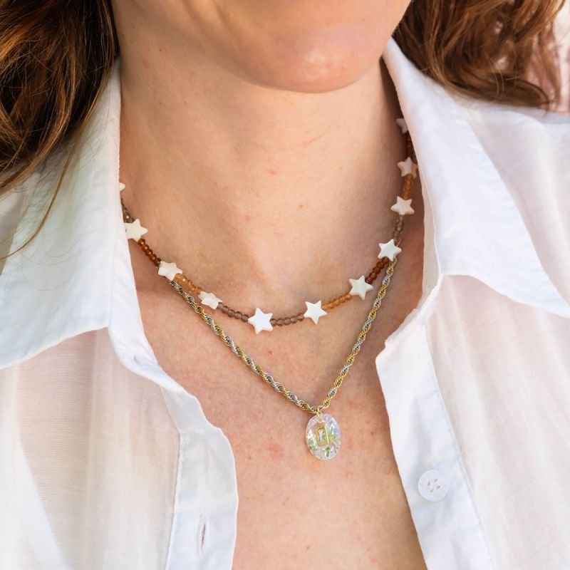 Colar Cristal e Estrela Madrepérola