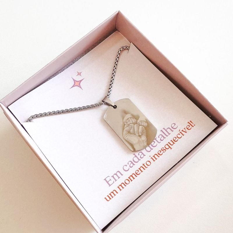 Colar de Aço Placa Média Retangular Personalizado Masculino