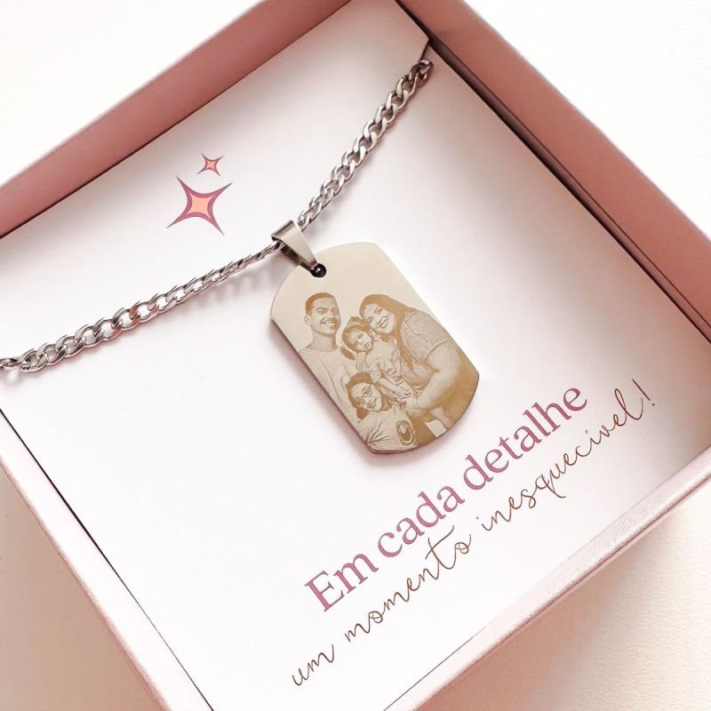Colar de Aço Placa Média Retangular Personalizado Masculino