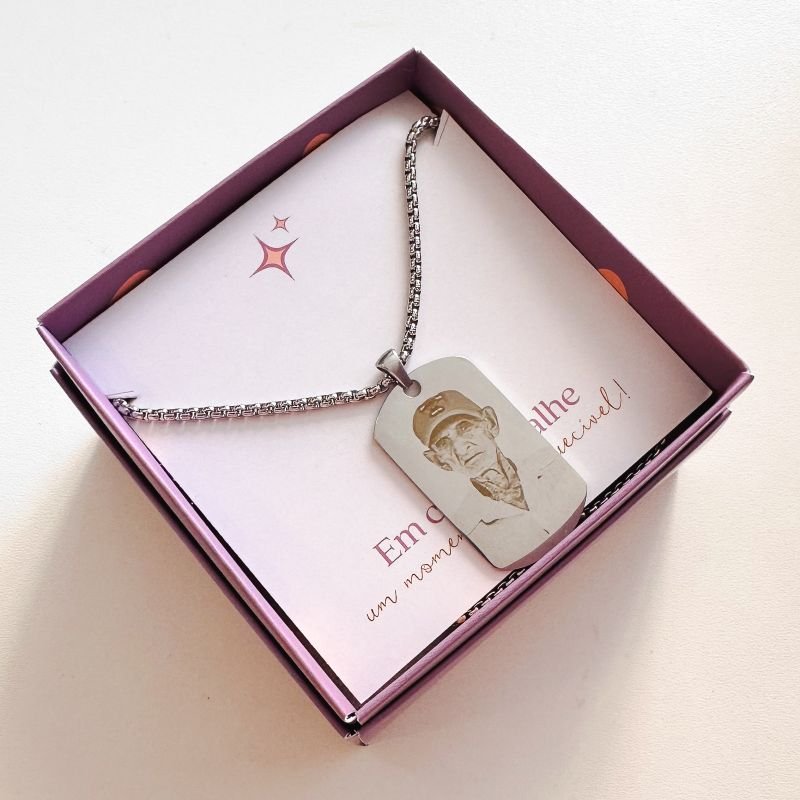 Colar de Aço Placa Retangular Grande Personalizado Masculino