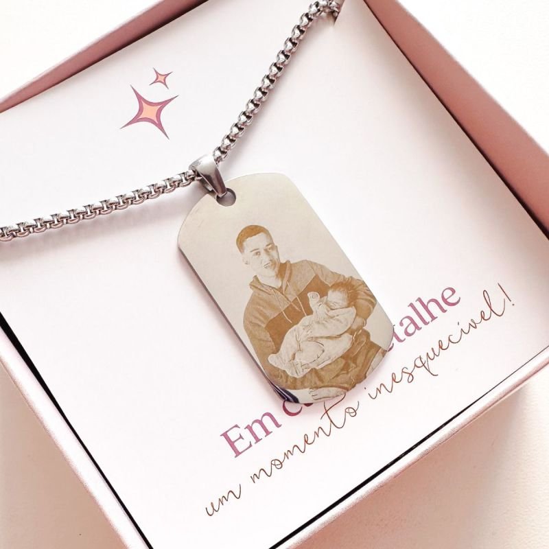 Colar de Aço Placa Retangular Grande Personalizado Masculino