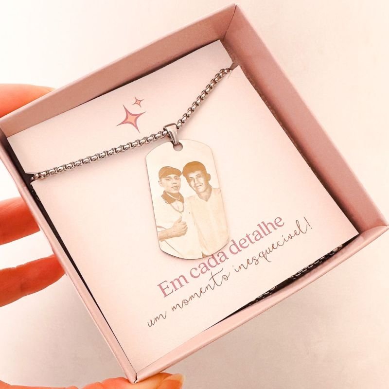 Colar de Aço Placa Retangular Grande Personalizado Masculino