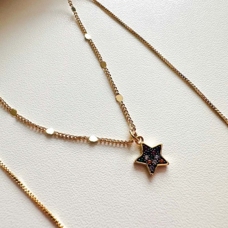 Colar Duplo Estrela Aurora Banhado a Ouro 18k