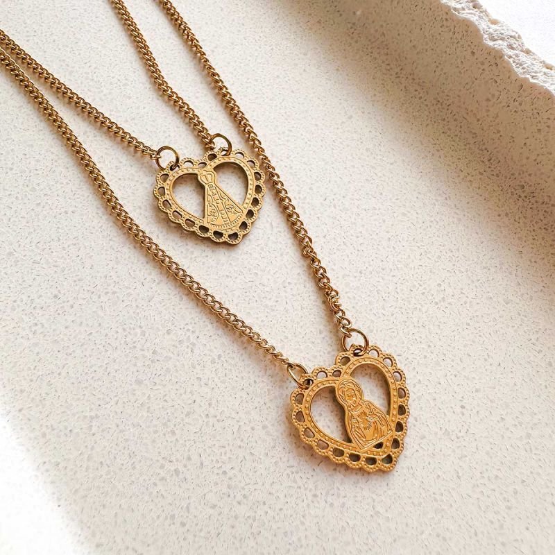 Colar Escapulário Aço Coração Nossa Senhora