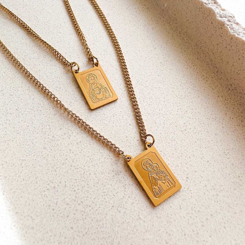 Colar Escapulário Aço Sagrado Coração de Jesus