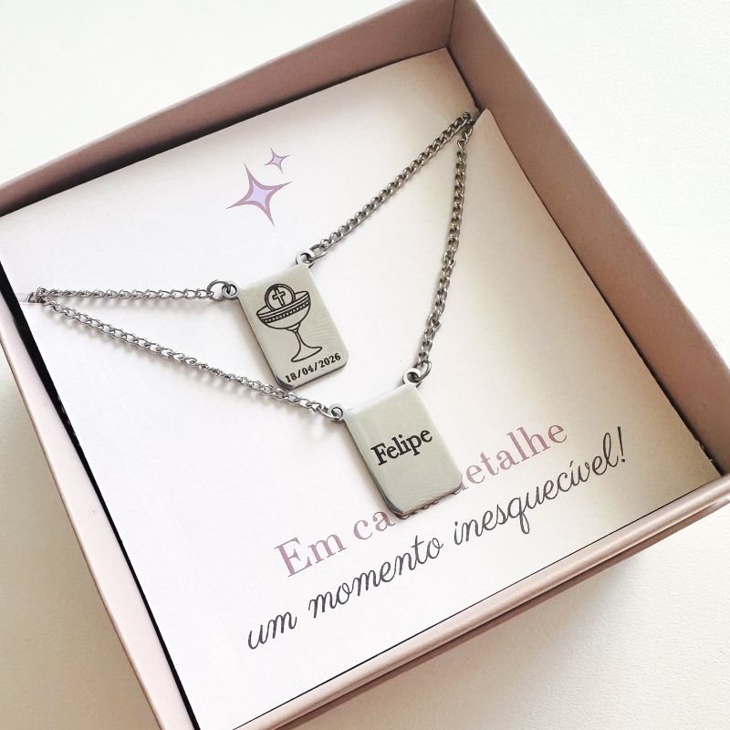 Colar Escapulário de Aço Personalizado Pequeno