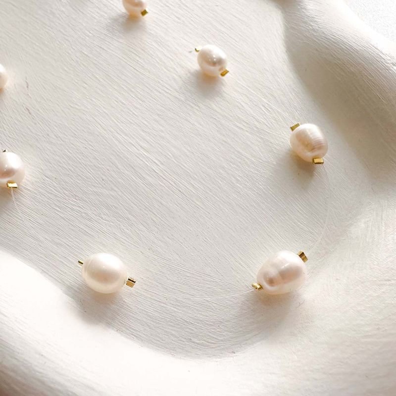 Colar Fio de Nylon Pérola Arroz de Água Doce 7/8mm