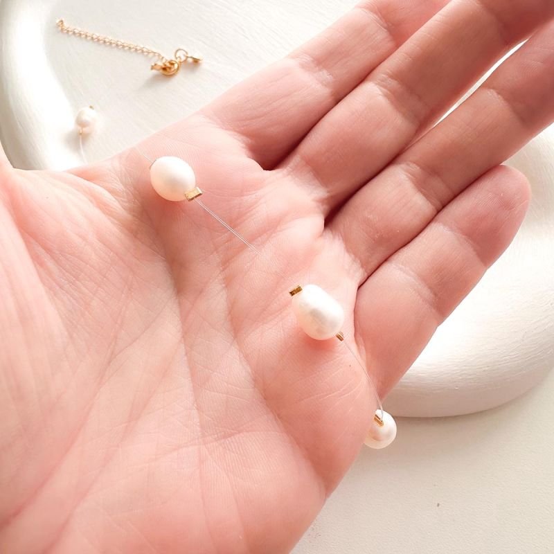 Colar Fio de Nylon Pérola Arroz de Água Doce 7/8mm