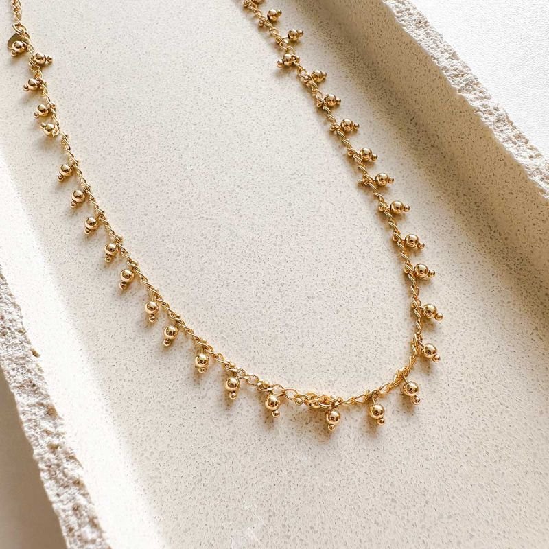 Colar Gargantilha Banhado a Ouro 18k Bolinhas Penduradas