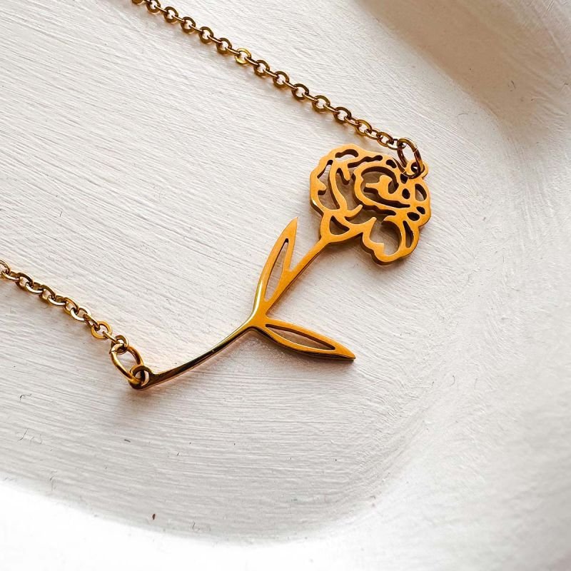 Colar Longo Aço Flor Cravo