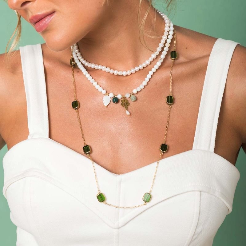 Colar Longo Banhado Vitral