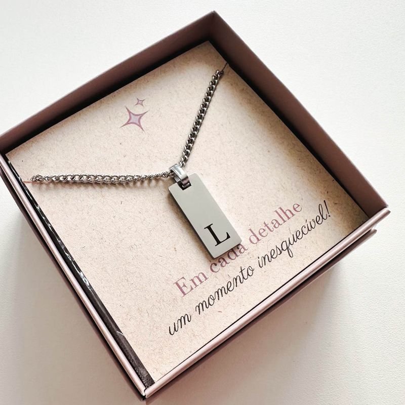 Colar Masculino Aço Personalizado Palito Retangular Pequeno