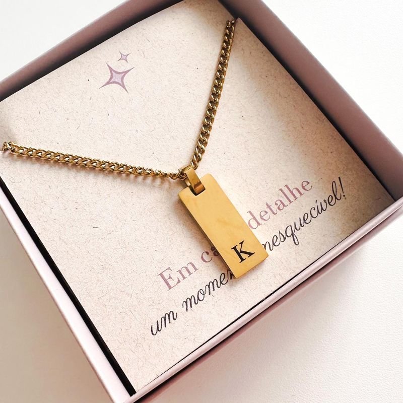 Colar Masculino Aço Personalizado Palito Retangular Pequeno