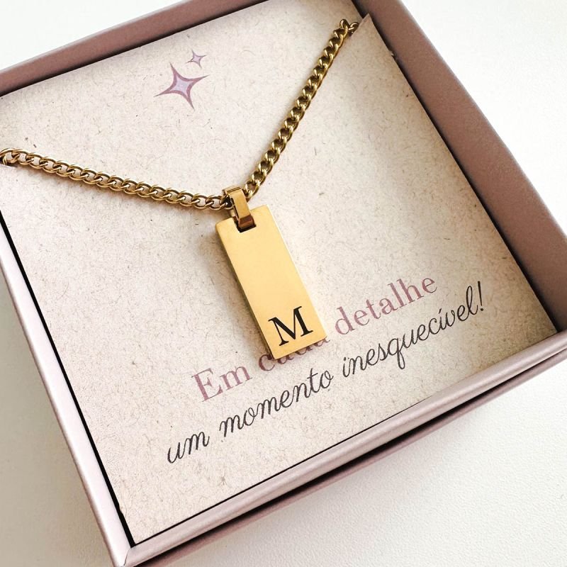 Colar Masculino Aço Personalizado Palito Retangular Pequeno